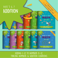 Load image into Gallery viewer, Series 6: ADDITION (age 5-8) 12-Book Series, Flash Cards &amp; Assessments - Page A Day Math with the Math Squad